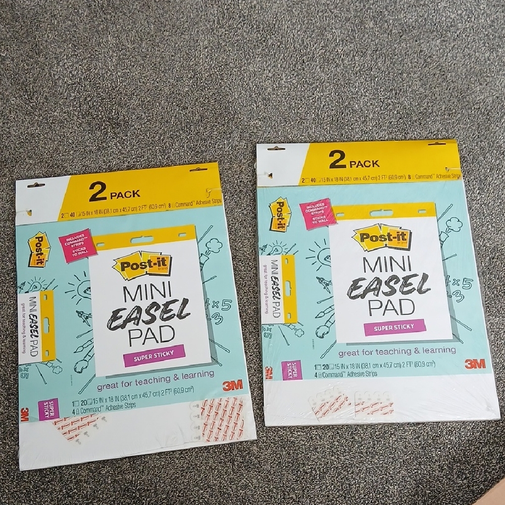 Post-it Mini Easel Pad Two 2-Packs – White with Teal & Yellow Accents